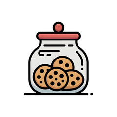 Delicious chocolate chip cookies in a glass jar with a red lid