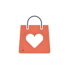 A coral shopping bag with a white heart icon symbolizes love for shopping