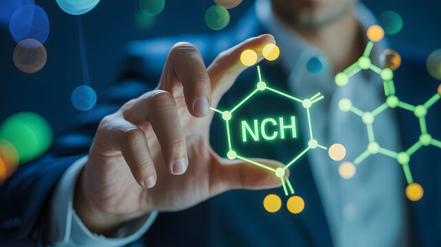 Scientist interacts with glowing molecular structure for research discovery - Powered by Adobe