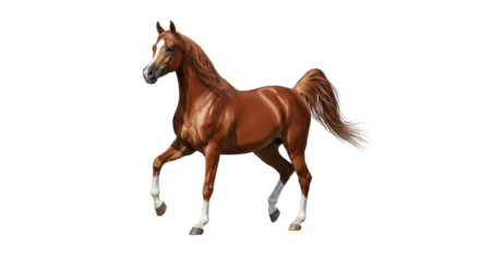 Elegant chestnut Arabian horse trotting gracefully isolated PNG with Transparent Background