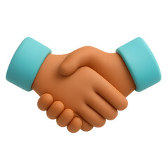 Two cartoon-style 3D hands shaking in agreement with glowing gradient background