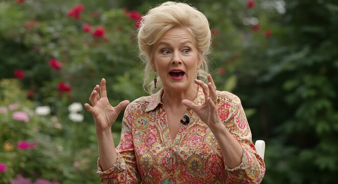 Charming old lady talking and smiling, suitable for family themes, social content, and funny marketing visuals.