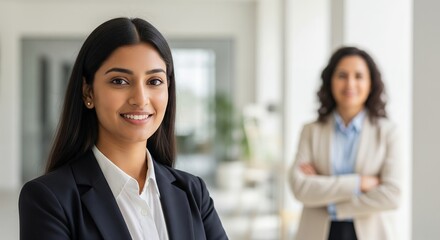 Smiling businesswoman portrait, corporate success, professional woman, teamwork, business team, office worker, female leader, confident, ambitious, career, job, occupation, employment, management