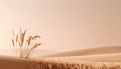 Desert Landscape at Sunrise with Beige Grasses