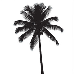 Isolated coconut tree silhouette on a tropical beach at sunset, a perfect summer vacation illustration