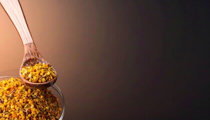 Dried Flower Petals in Wooden Spoon on Dark Background