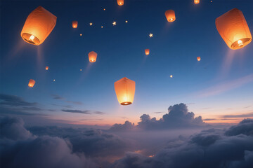Fantasy Twilight Scene with Lantern Light and Misty Glow