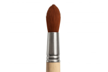 New paintbrush with wooden handle and brown bristles on transparent background, ready for creating art