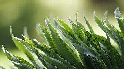 shallow. Fresh spring grass blades highlighted by sunlight with a soft, blurred effect. travel magazines, destination branding, designed for outdoor magazines and nature guides.