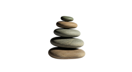 Balanced stack of smooth zen stones for spa and wellness isolated PNG with Transparent Background