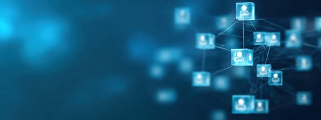 Digital network connecting user icons in cyberspace, symbolizing global communication and social media