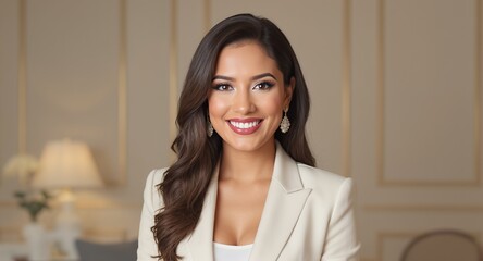 Smiling woman in beige blazer, portrait, professional headshot, corporate image, business, confident, success, female, model, attractive, beautiful, elegant, stylish, fashion, beauty, headshot ph