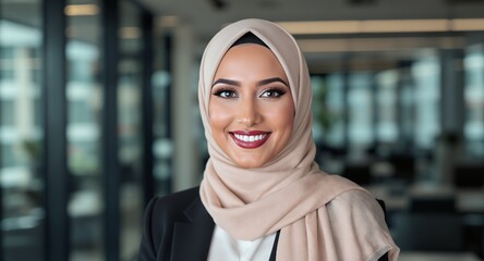 Smiling woman in hijab, professional portrait, business headshot, corporate image, diversity, inclusion, modern workplace