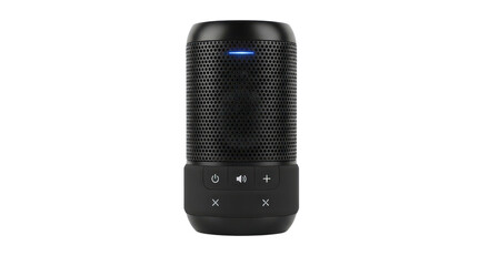 Portable black wireless bluetooth audio speaker isolated PNG with Transparent Background