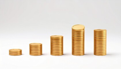 Gold Coin Stacks on White Background