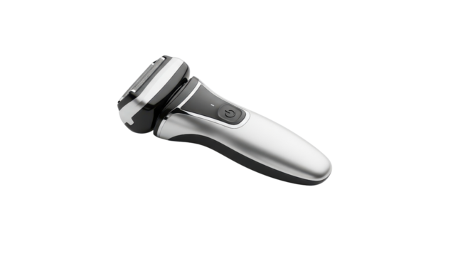 Modern silver electric shaver for men's daily grooming isolated PNG with Transparent Background