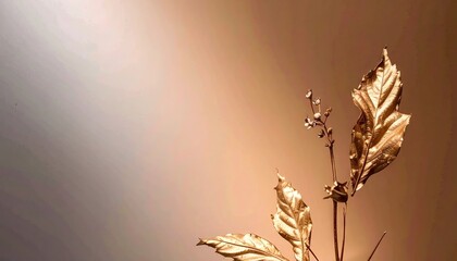 Gold Leaves on Branch Against Aubergine Gradient Background