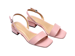Pink leather block heel sandals with ankle strap isolated on a transparent background image