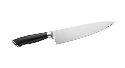 Professional stainless steel chef knife with black handle isolated PNG with Transparent Background