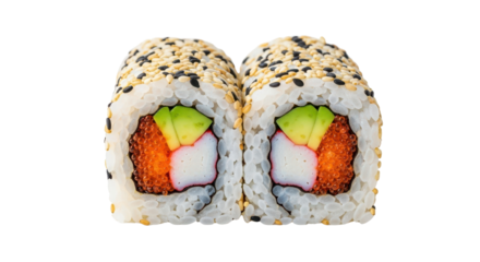 California roll sushi with crab stick, avocado, and fish roe isolated PNG with Transparent Background