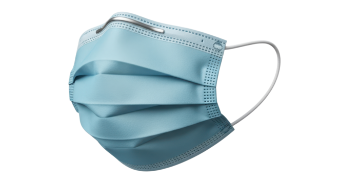 Blue protective surgical face mask for virus protection and healthcare isolated PNG with Transparent Background