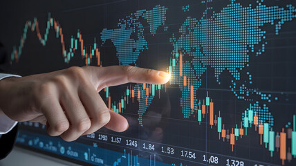 Investor analyzes global stock market trends and financial data on screen
