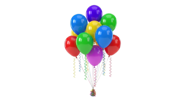 Colorful bunch of party balloons for a celebration isolated PNG with Transparent Background