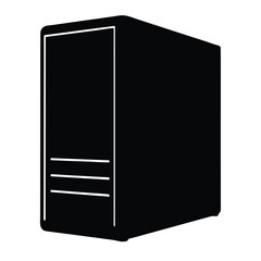 A black computer case silhouette showing a tower server design pattern