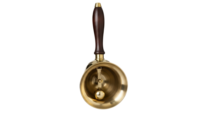 Vintage brass service bell with a wooden handle isolated PNG with Transparent Background