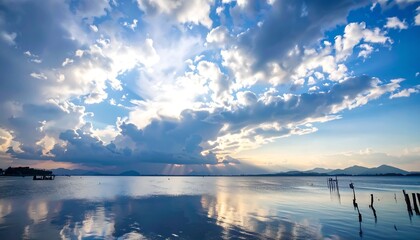 Fototapeta premium Serene sunset over tranquil lake