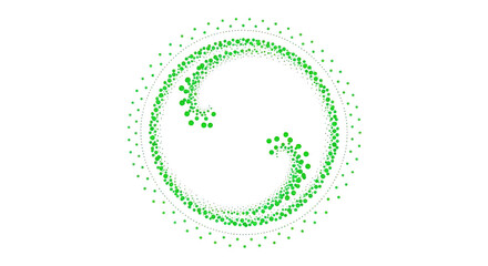 Green swirling circular particle effect isolated on transparent background