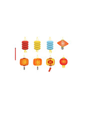 Vector set of Chinese New Year lanterns clipart. Simple colorful decorative hanging lantern flat vector illustration.ai