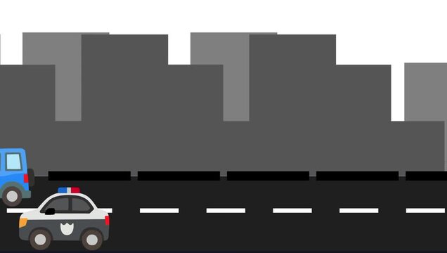 Animated vector of a police car driving on the city street