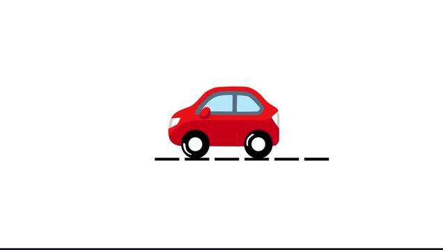 Animated vector of a small red car moving on the urban road
