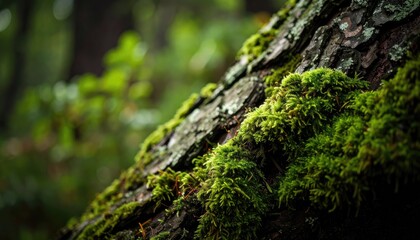 Obraz premium Lush Green Moss on Tree Bark in Forest