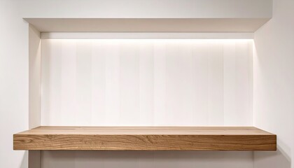 Fototapeta premium Modern Minimalist Recessed Shelf with Wooden Top