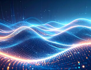 Abstract digital landscape of glowing particles