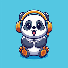 Naklejka premium cute-panda-listening-music-with-headphone-cartoon-.eps