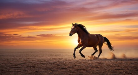 Sunset Gallop: A Horse's Fiery Freedom