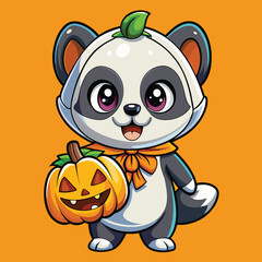 Fototapeta premium cute-panda-mummy-holding-pumpkin-cartoon-vector-ic.eps