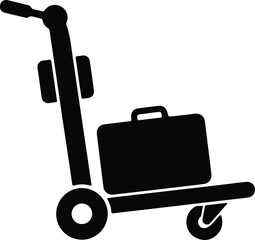 Vector luggage cart with suitcase black and white silhouette illustrator