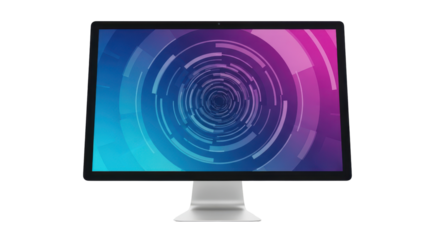 Desktop computer screen displaying abstract geometric pattern isolated PNG with Transparent Background