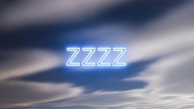 Night sky with neon ZZZZ sign representing sleep and rest