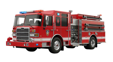 Red fire engine truck isolated PNG with Transparent Background