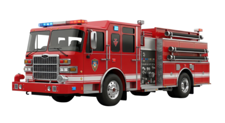 Red fire engine truck isolated PNG with Transparent Background
