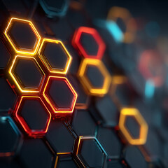 Honeycomb Structure with Glowing Hexagons: An eye-catching abstract artwork featuring an intricate honeycomb structure comprised of glowing, multi-colored hexagonal cells.