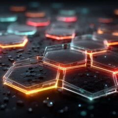 Technological Matrix: Intricate array of interconnected hexagonal forms in neon glow, epitomizing modern digital innovation