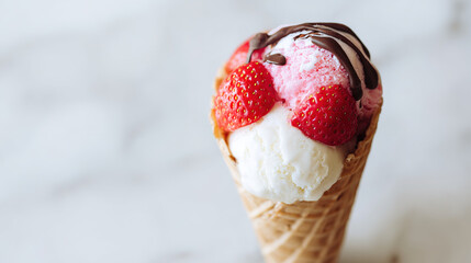 vanilla. Colorful ice cream in a waffle cone, a tempting and delightful dessert display. menu design, packaging mockups, designed for food delivery and cloud-kitchen brand materials.