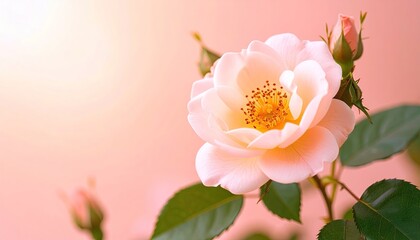 Obraz premium Peach Rose Blossom with Soft Lighting and Pink Background