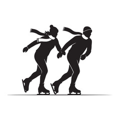 Couple Ice Skating Silhouette Holding Hands